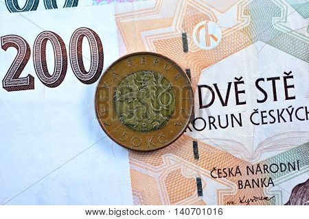 Close up Czech Koruna currency, Czech Republic