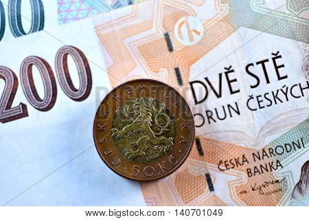 Close up Czech Koruna currency, Czech Republic