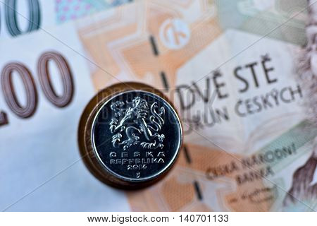 Close up Czech Koruna currency, Czech Republic