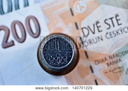 Close up Czech Koruna currency, Czech Republic