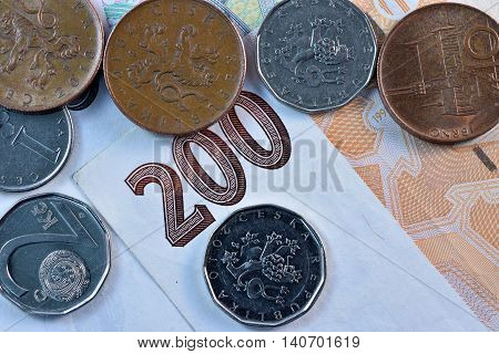 Close up Czech Koruna currency, Czech Republic