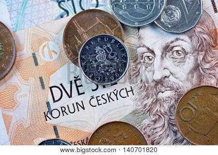 Close up Czech Koruna currency, Czech Republic