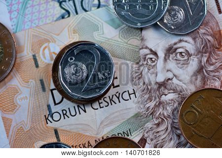 Close up Czech Koruna currency, Czech Republic