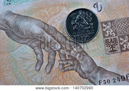 Close up Czech Koruna currency, Czech Republic