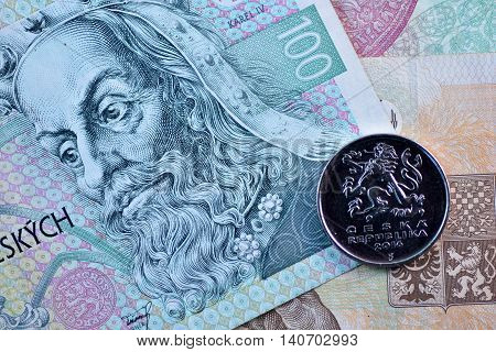Close up Czech Koruna currency, Czech Republic