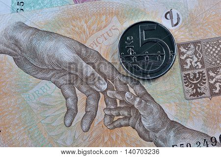 Close up Czech Koruna currency, Czech Republic