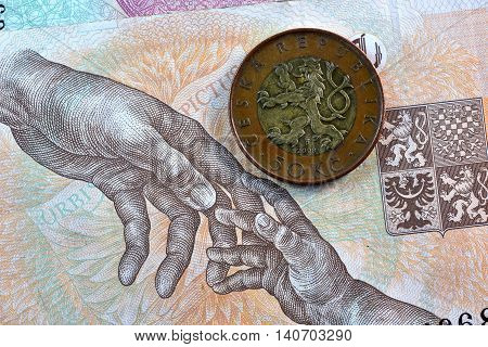 Close up Czech Koruna currency, Czech Republic