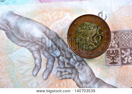 Close up Czech Koruna currency, Czech Republic