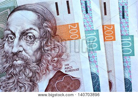 Close up Czech Koruna currency, Czech Republic