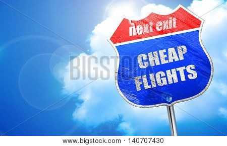 cheap flight, 3D rendering, blue street sign