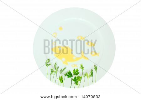 Cheese Fish On White Plate