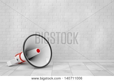 Retro Megaphone in front of Brick Wall. 3d Rendering