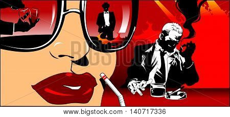 woman with a cocktail in hand flirting with a man in a restaurant
