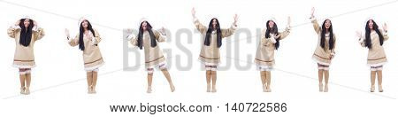 Eskimo woman isolated on the white