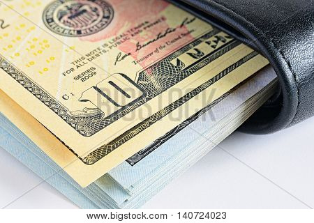 Money usd cash. Money in wallet close up.