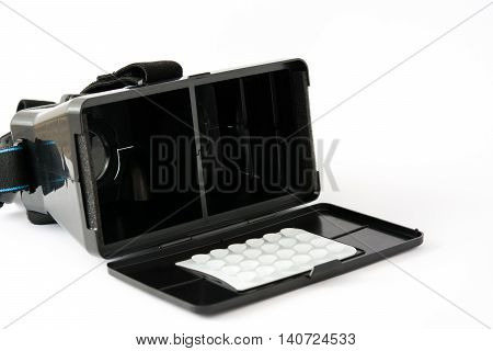 VR. Black virtual reality headset isolated on white background
