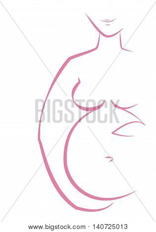 Pregnant woman painted outline holding belly with baby smiling
