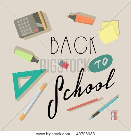 School and education workplace items vector flat
