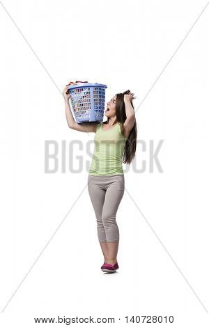 Woman feeling sressed after doing dirty laundry