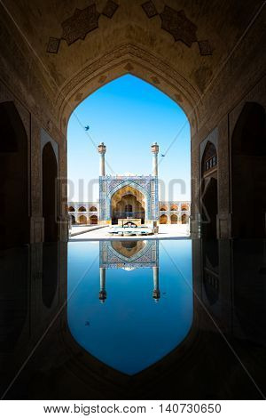 Imam Mosque with reflection in Isfahan. Iran.