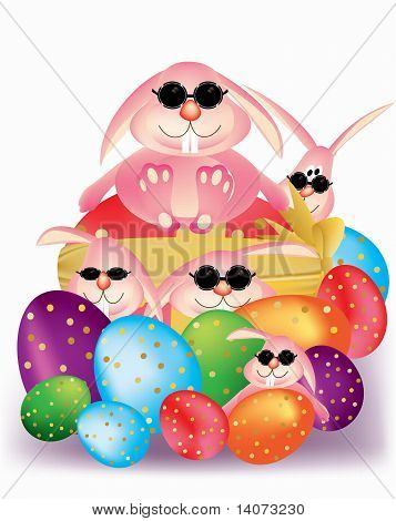 Uova di Pasqua colorate con nastro e coniglietto smart