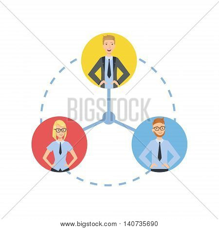 Time And Tusk Sharing Teamwork Simple Cartoon Style Illustration. Office Employees Working Together Cute Flat Vector Drawing.