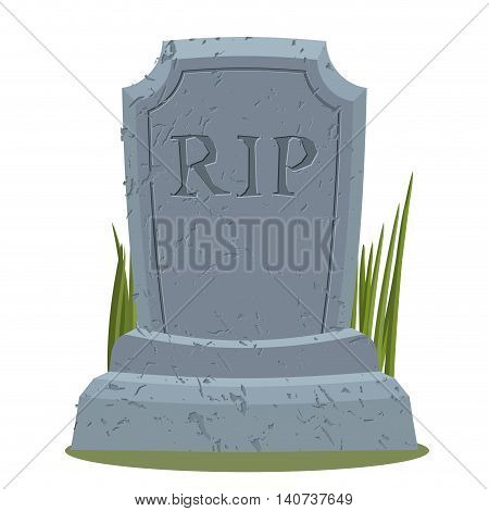 Old Gravestone With Cracks. Tomb Isolated. Grave On White Background. Ancient Rip. Granite Plate Wit