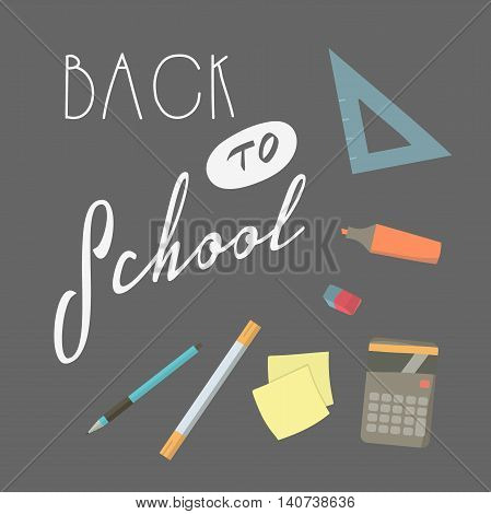 School and education workplace items vector flat