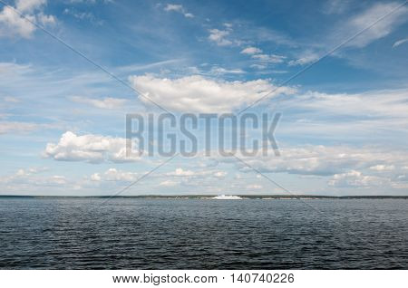summer water landscape on the great Russian river Volga