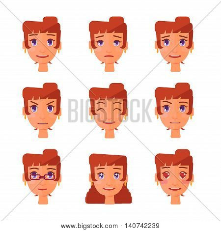 isolated girl facial expression: joy amorous anger