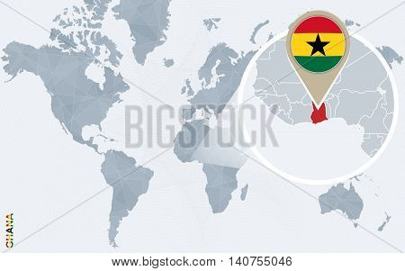Abstract Blue World Map With Magnified Ghana.