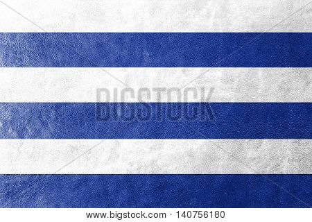 Flag Of Dunkirk, France, Painted On Leather Texture