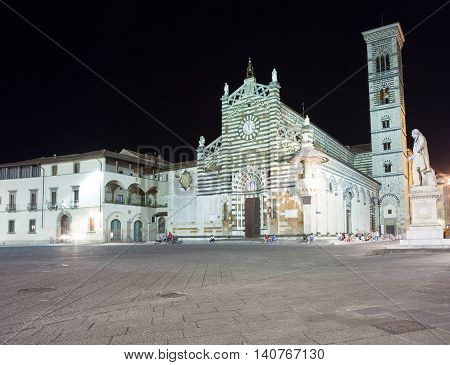 PRATO ITALY - JULY 11: Nightview of the Prato Cathedral on July 11 2016