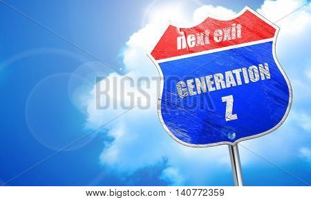 generation z, 3D rendering, blue street sign