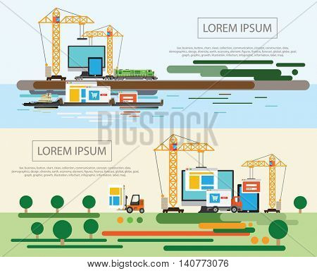 Flat design of website under construction, web page building process. Concept vector illustration.