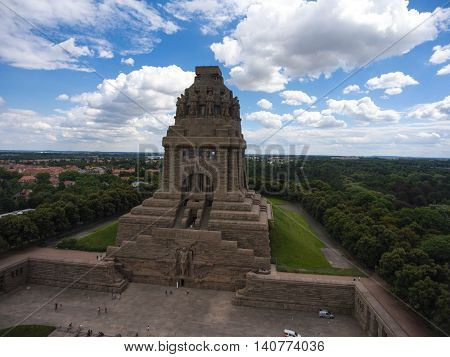 Battle of nations monument in Leipzig, Germany aerial view