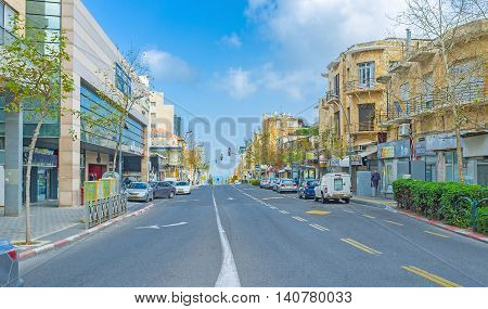 HAIFA ISRAEL - FEBRUARY 20 2016: The streets of Haifa are empty during Shabbat on February 20 in Haifa.