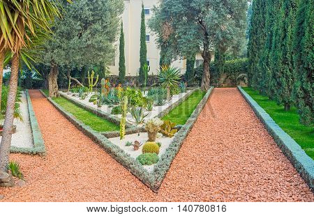 The Bahai Garden decorated with scenic cactus beds Haifa Israel.