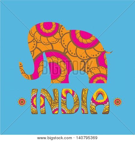 vector indian elephant with color pattern. india travel background