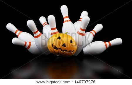 bowling strike halloween. 3D illustration 3D rendering