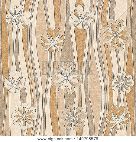 Floral wallpaper - waves decoration - seamless background - White Oak wood texture