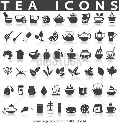 Tea icons on a white background with a shadow