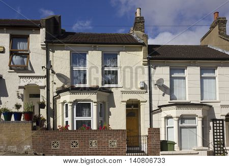 LONDON, UNITED KINGDOM - SEPTEMBER 12 2015: Traditional British houses facade in the suburbs of Woolwich London