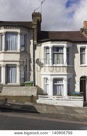 LONDON, UNITED KINGDOM - SEPTEMBER 12 2015: Traditional British houses facade in the suburbs of Woolwich London