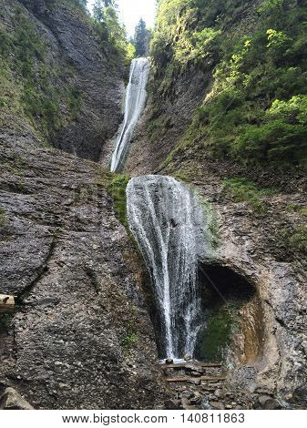 Romania, August 25, 2015, Ceahlau Massif, Moldova, Urlatoare Waterfall-The Crying One, a very noisy fall