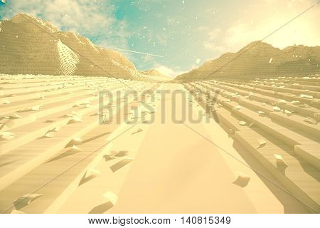 Abstract paper mountains on sky background. 3D Rendering