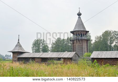 The complex Manor Bogoslovka in the style of Russian wooden architecture in the Nevsky Forest Park near St. Petersburg Russia.