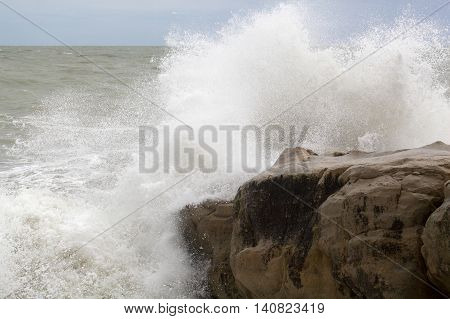 Waves breaking on rocks at the Adriatic Sea.