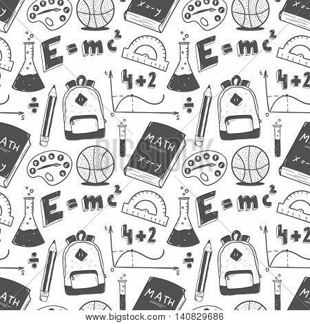 Hand drawn seampess pattern. Back to school doodle set.