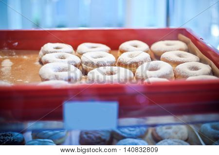 Delicious Sugary Donuts In Red Tray